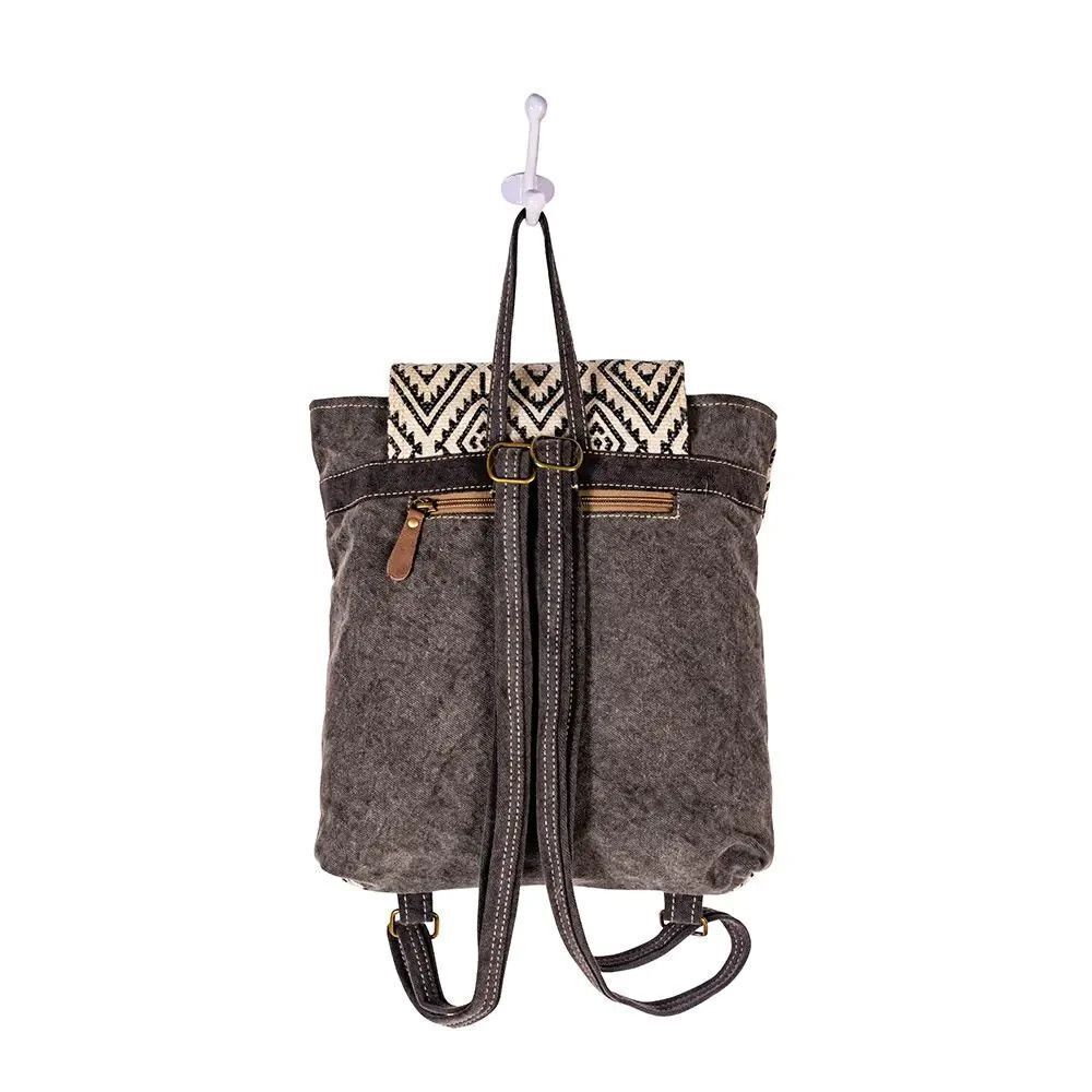 Myra Bag Handmade Dune Backpack Upcycled Canvas & Cowhide Leather - Picture 6 of 13